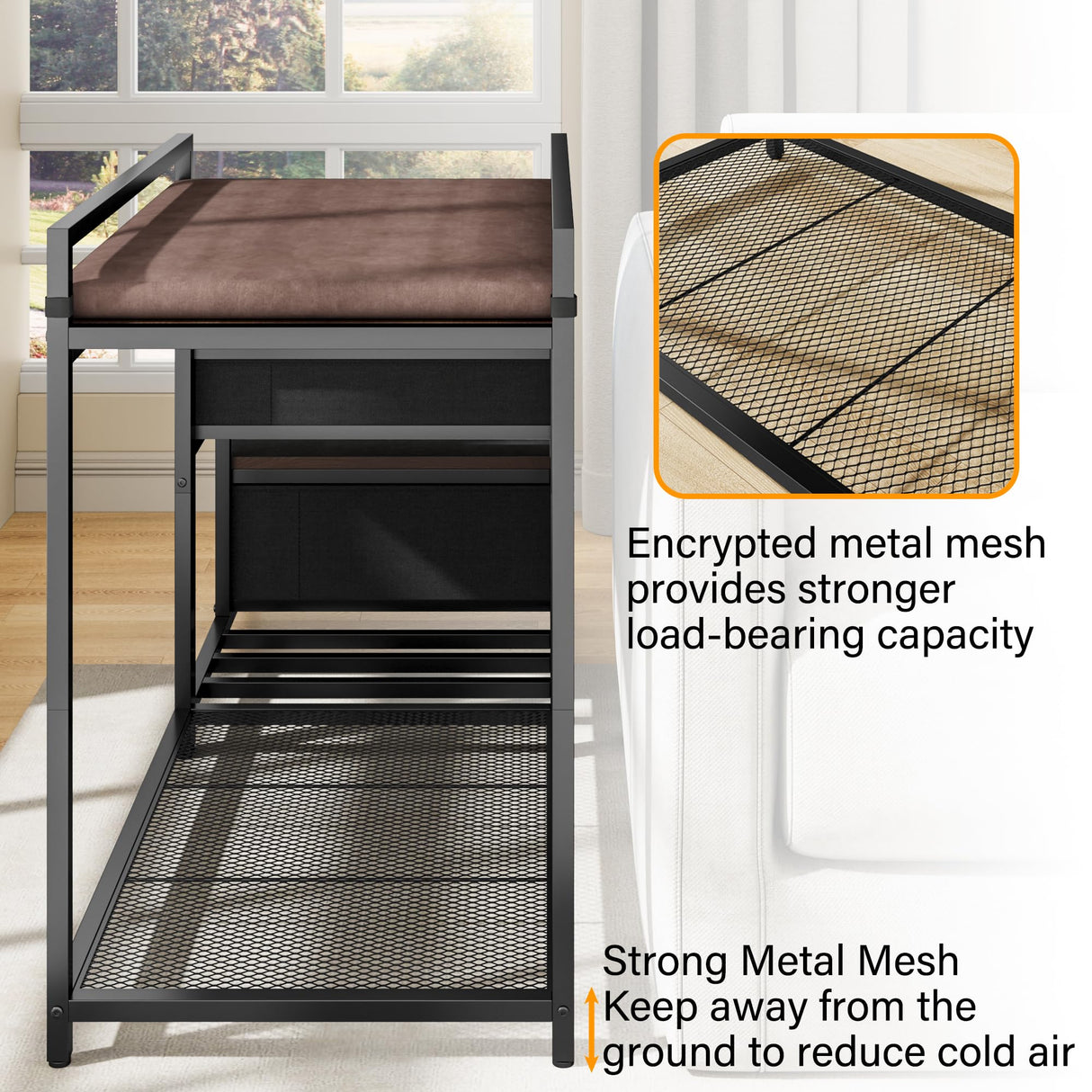kepptory Pet Bunk Bed with Stairs and Storage, Dog Beds Attachment to Human Bed, Bedside Dogs Cot for Small, Medium Cats & Dogs, Pet Window Perch (Brown)