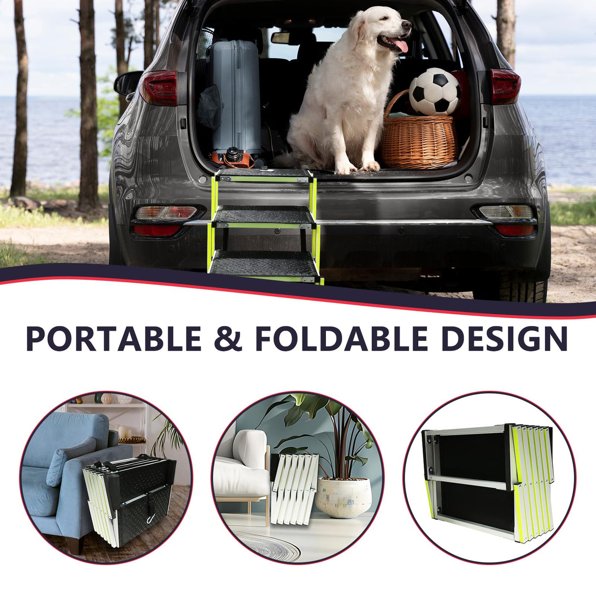 PENSUN Dog Ramps for Small & Big Dogs Portable Folding Pet Stairs with Nonslip Surface Foldable Truck Ramp Stairs for Car, SUV and Trucks, Supports Up to 250LBS, 6 Steps
