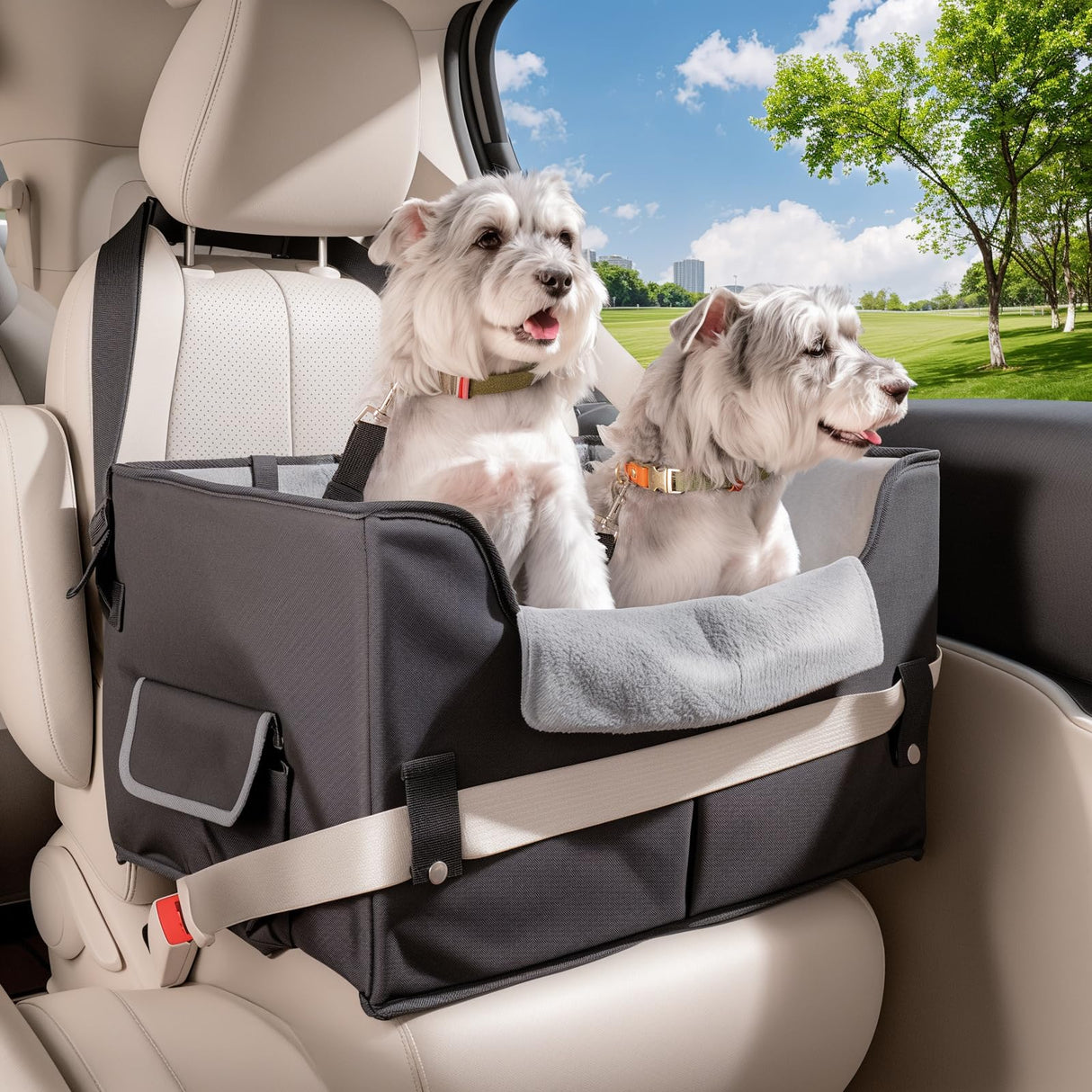 Dog Car Seat for Medium or Large Dogs Size Portable Car Booster Seat for Dogs with Harness and Thick Cushion, Perfect for Small Pet up to 45lbs(Black)