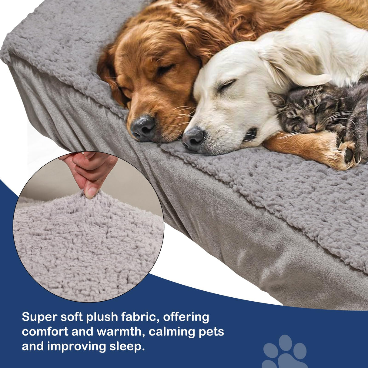 Sunsleek Dog Bed Cover Replacement - Washable, Waterproof, Quilted Sofa Pillow Cover for Dogs/Cats - Ultra Soft Plush Pet Bed (Grey, 44.0" L x 32.0" W x 8.0" Th)