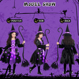 Light Up Halloween Girls Witch Costume, Toddler Witch Dress Set with Hat and Broom, Kids Witch Costumes for Halloween Themed Role-Play Party (Large)