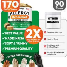 Load image into Gallery viewer, Dog Allergy Relief Chews - 170 Dog Allergy Chews - Itch Relief for Dogs - Omega 3 Fish Oil, Probiotics For Itchy Skin &amp; Hot Spots Allergies, Paw Licking, Dry Skin &amp; Coat Supplement - Beef Liver Flavor
