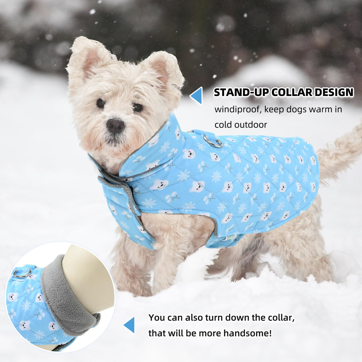 Mile High Life Dog Warm Coat, Small Dog Winter Jacket Windproof Water Resistant Cold Weather Coats Cozy Snow Jacket Vest for Puppies (Blue, X-Small Chest 11.8")