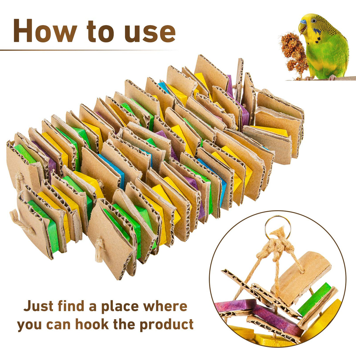 MYFAMIREA Parrot Toys for Medium Birds, Parrot Chewing Cardboard Toys Natural Wooden Macaws Cage Chewing Gifts for African Greys, Cockatoos, Macaws, Small and Medium Birds