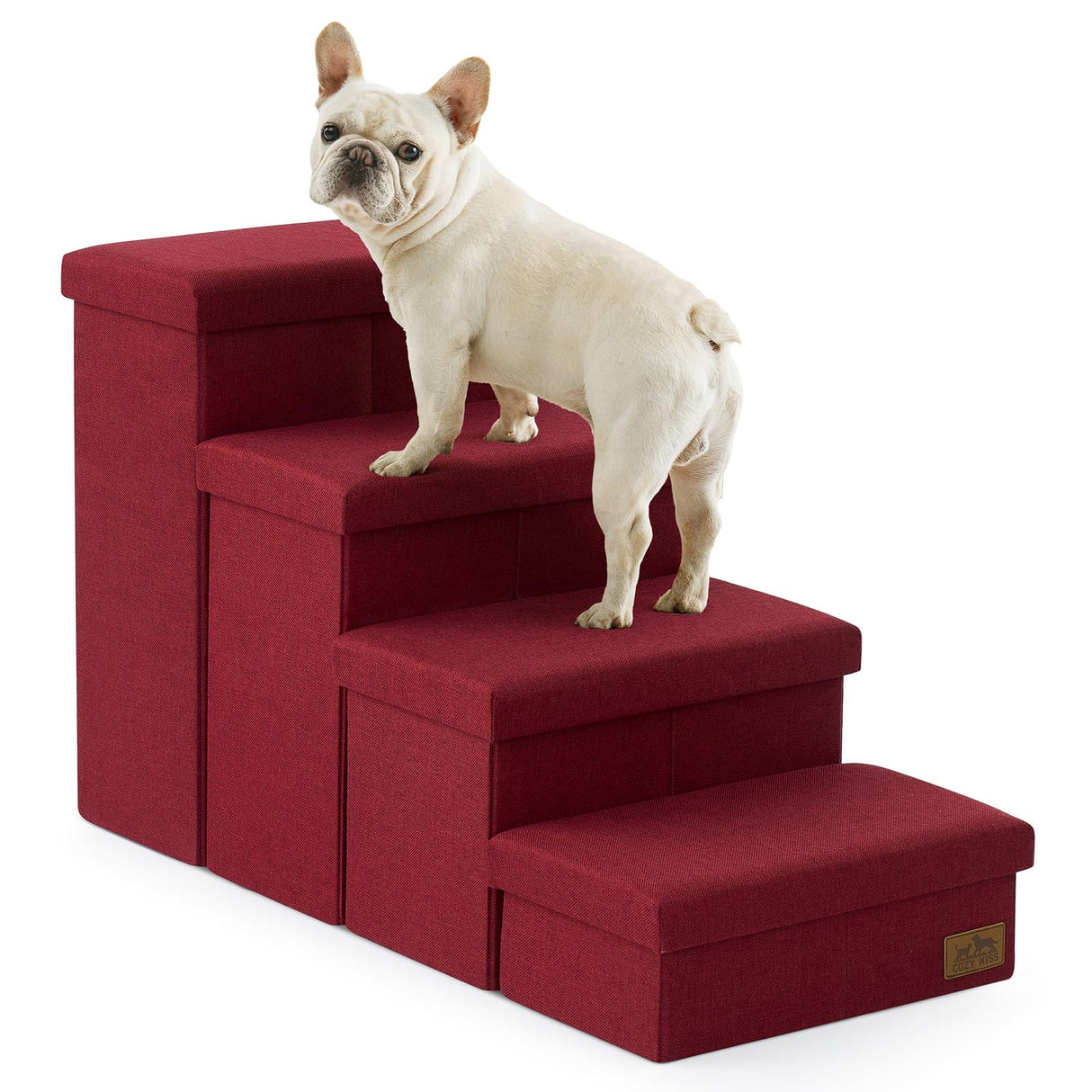 Dog Stairs with Storage, 4-Step Wider Sturdy Dog Steps for Small/Medium/Large Dogs and Older Cats, Folding Doggie Ramp for Bed/Couch/Car Hold Up to 180 lbs (22" H, Burgundy)