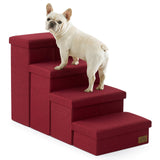 Dog Stairs with Storage, 4-Step Wider Sturdy Dog Steps for Small/Medium/Large Dogs and Older Cats, Folding Doggie Ramp for Bed/Couch/Car Hold Up to 180 lbs (22" H, Burgundy)