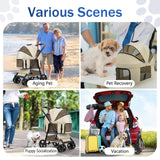 4 Wheels Pet Stroller for Small/Medium Dogs and Cats,Dog Stroller with Detachable Carrier and Storage Basket,One Click Folding, Compact Portable,Up to 50lbs,3 in1 Multifunctional(Khaki)