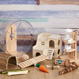 Sonwyoung 18 Pcs Hamster Cage Accessories, Silent Hamster Wheel, 15 Chew Toys Set, Maze Wood House and Water Bottle Set for Rat Mice Small Animals Habitat (Fun Interactive Style)