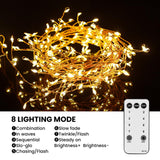 Dailyart Fairy Lights Plug in, 200 Led Fairy Lights with Remote 10Ft Fairy Lights with Timer 8 Modes Fairy Lights for Bedroom Wreath Party Window Wedding Christmas Tree Decoration,Warm White