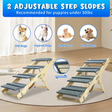 TNELTUEB Dog Ramp, 2-in-1 Dog Stairs for Small Dogs, 32.6" Long, Adjustable 8.5"-18" Pet Ramp with Non-Slip Traction Mat, Folding Portable Wooden Dog Steps for Bed, Couch, Car, Rated for 30 LBS (Grey)