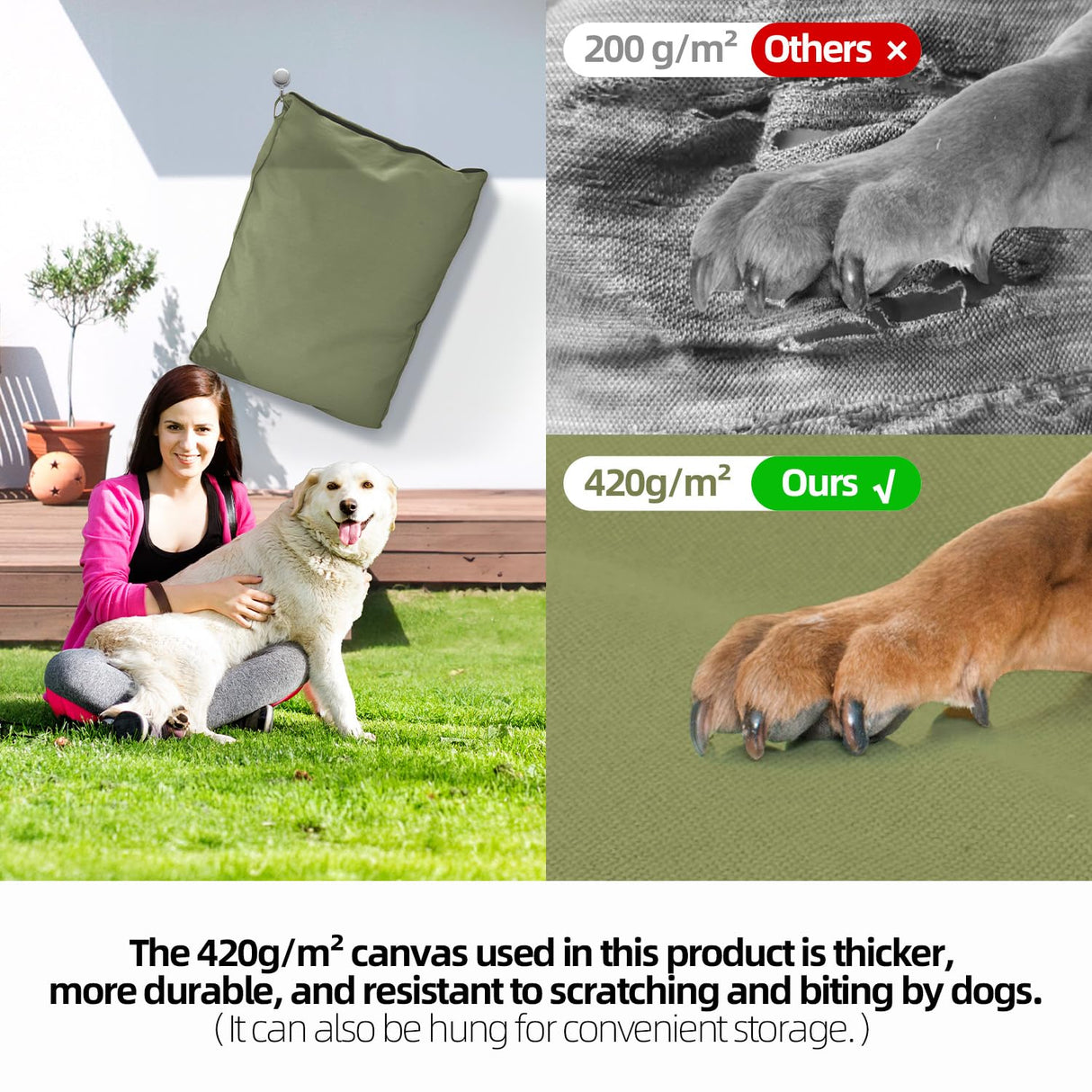 Sytopia 42 Inch Canvas Chew-Proof Outdoor Dog Bed for Extra Large Dogs, Waterproof Washable Removable Cover, Indoor Patio Pet Pad, Green