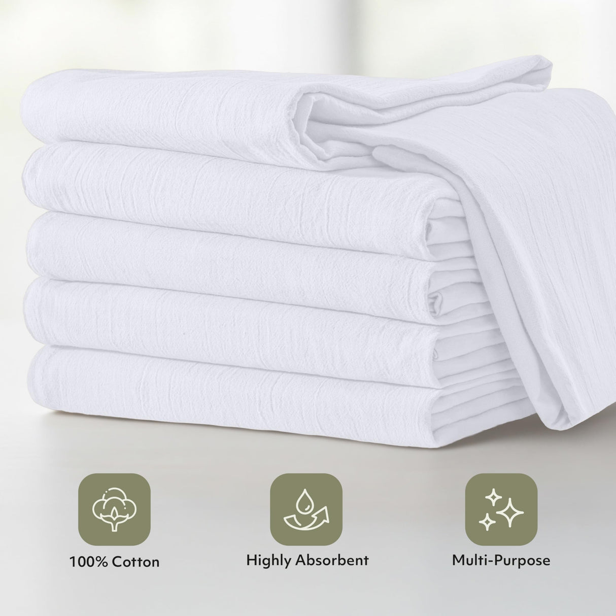 White Flour Sack Towels [12 Pack - 28 x 28 Inch] 100% Cotton Tea Towels for Cleaning & Drying - Highly Absorbent Kitchen Dish Cloth