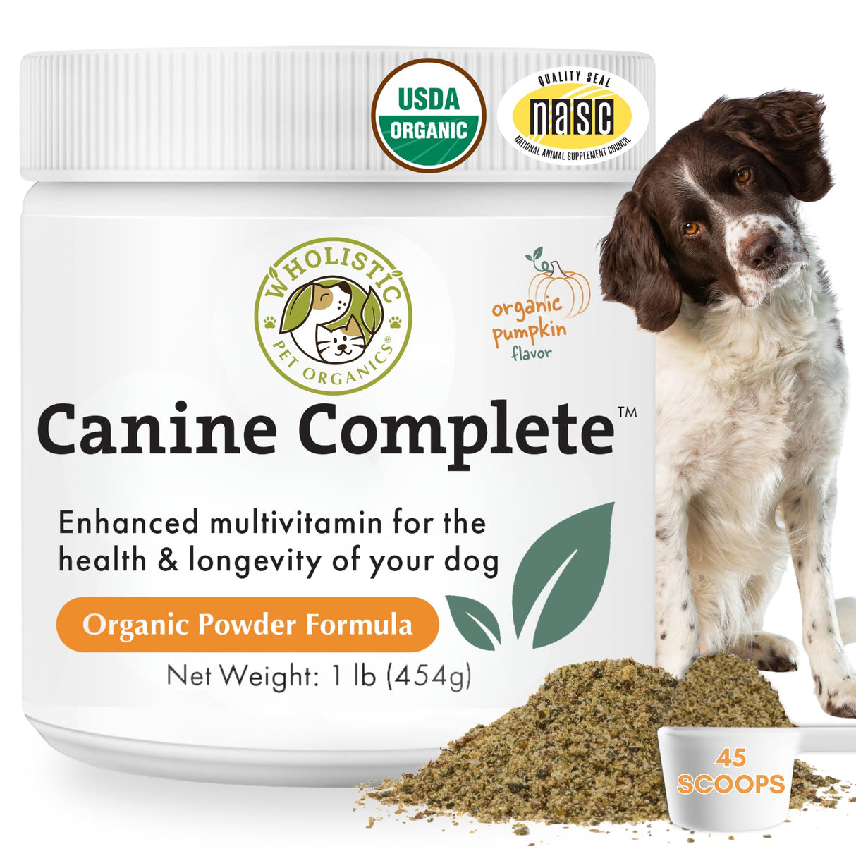 Wholistic Pet Organics Canine Complete - Dog Multivitamin Powder - 1 Lb - Daily Dog Vitamins and Supplements for Homemade Food - Immune System, Skin, Coat & Overall Health - All Breeds - 45 Scoops