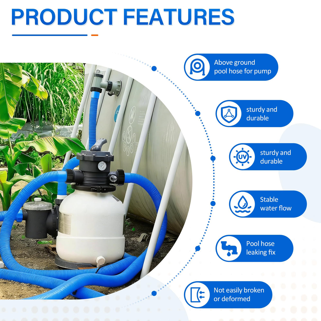 1.5" Pool Pump Hose for 29060E Intex Pumps, Saltwater Systems, and Sand Filters,59" Long Replacement Hoses fit for Intex & Coleman Above Ground Pools Parts (2 Pack)