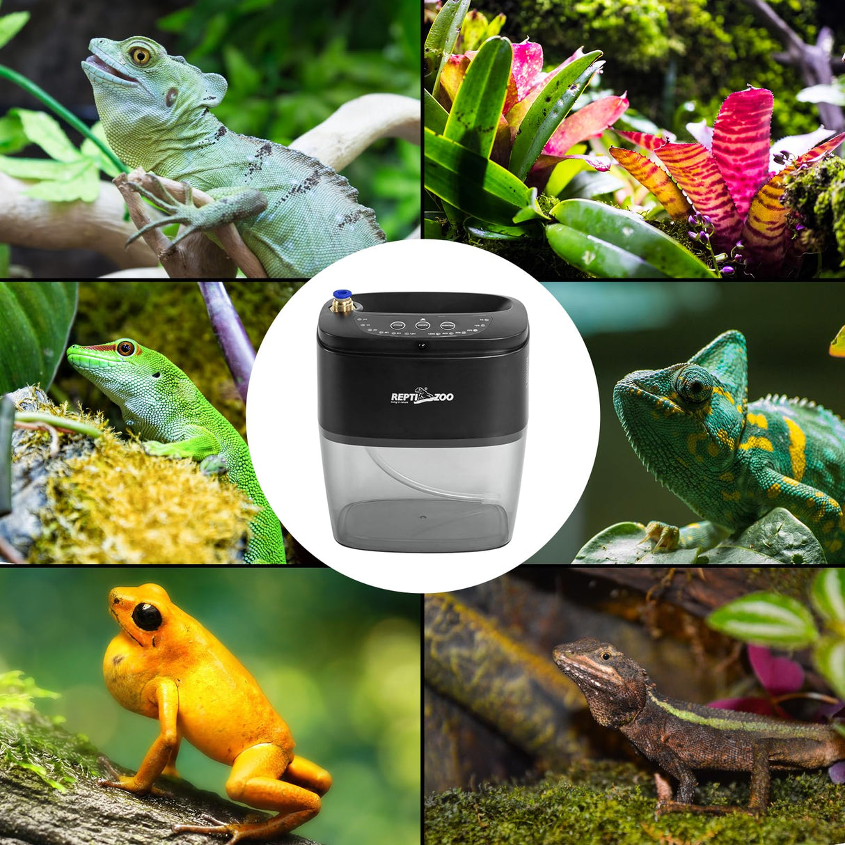 REPTI ZOO 800ml Portable Mister Fogger for Reptile Tank Enclosure - Terrarium Misting System With 2 Nozzles for Amphibians and Rainforest Plants