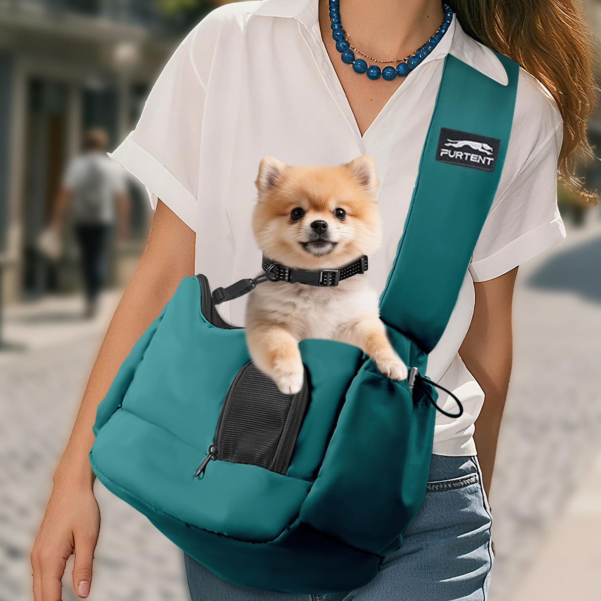 Dog Carrier Sling for Small Dogs & Cats Hand-Free Puppy Sling Purses with Storage Bag and Adjustable Shoulder Strap, Pet Sling Carrier Up to 8.8 Lbs (Blue)