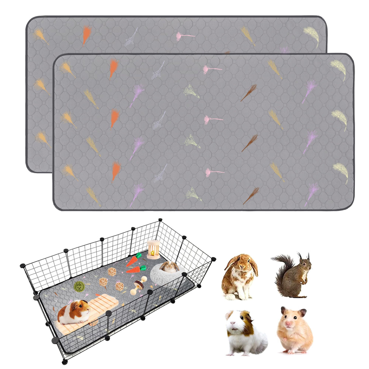 2Pcs Guinea Pig Cage Liners,Guinea Pig Fleece Cage Liners24''X48'' Super Absorbent Washable Pee Pads Reusable for Rabbit Hamster Chinchilla