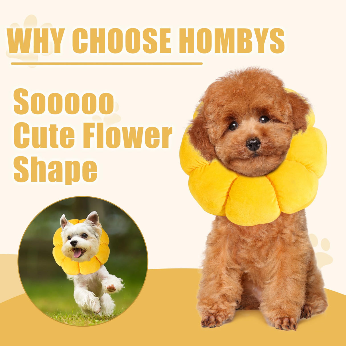 HOMBYS Soft Dog Cone for Dogs and Cats, Cute & Fluffy Flower Shape for Claming, Adjustable Dog Collar Alternative After Surgery, Protective Elizabethan Collar for Dogs Recovery & Stop Licking, M