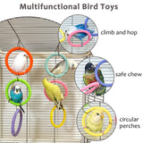 Jevnd 6-Ring Bird Swing Toy for Cage, Colorful Cotton Rope Perch for Parrots Soft Grip, DIY Adjustable Hanging Parakeet Toys, Interactive Multi-Bird Swing and Climb for Budgies, Lovebirds, Cockatiels