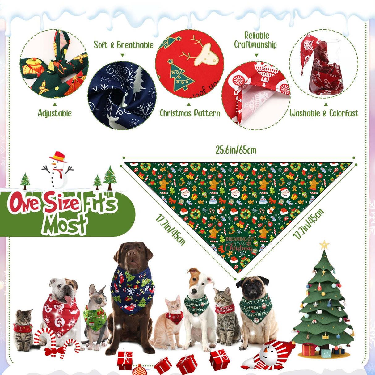 Kacctyen 200 Pcs Christmas Dog Bandana Bulk for Groomers Winter Holiday Triangle Bandanas with Christmas Patterns Soft and Adjustable Kerchief Scarf for Small Medium Large Dogs Cats Pets Grooming