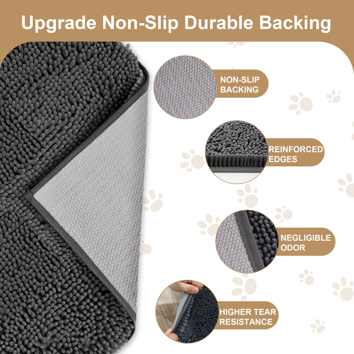 Amyracel Absorbent Dog Door Mat for Muddy Paws, 72" x 36" Non Slip Washable Door Mat Indoor Entrance, Quick Dry Chenille Pet Entry Rugs for Entryway Indoor, Grey