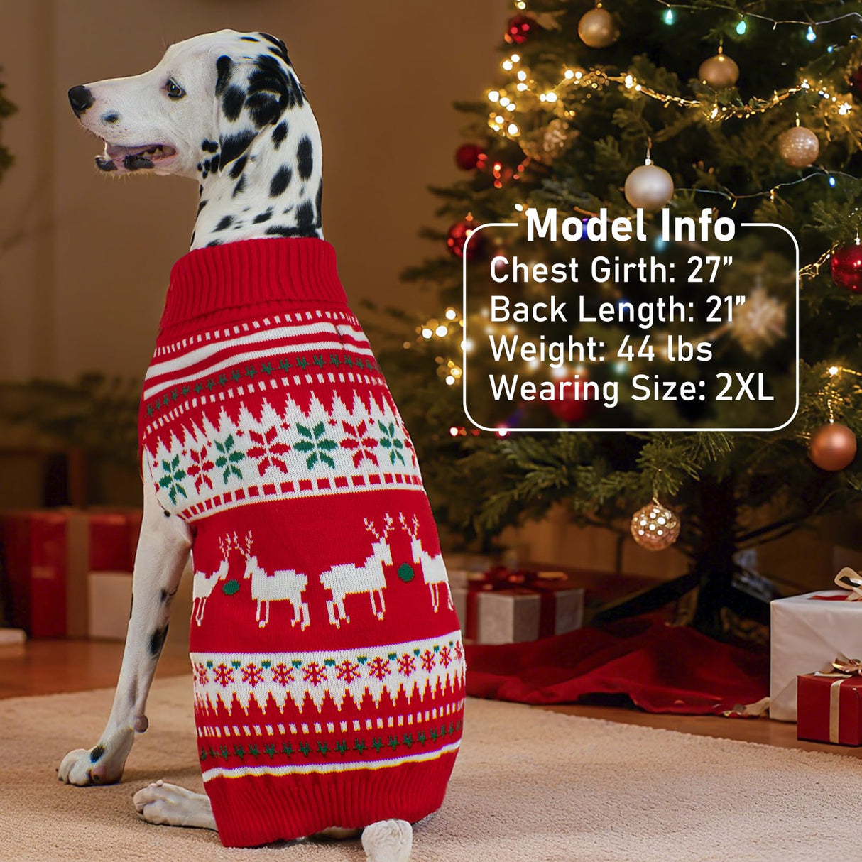 KYEESE Dog Christmas Sweater, Warm Turtleneck Dog Sweater for Small Dogs Boy Girl with Snowflake Reindeer Pattern, Winter Doggie Knitwear with Leash Hole,Soft Pet Clothes, X-Small