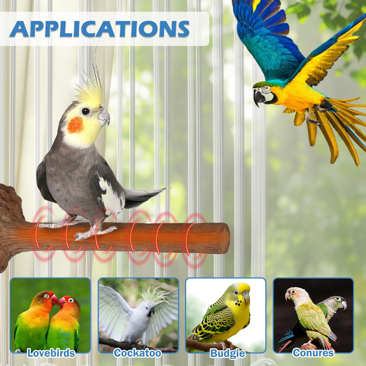 Heated Bird Perch Birdcage Heater Birds Warmer for Cage Adjustable Temperature Winter Birds Heater for Parrots Conure Cockatiels Parakeets Small Bird