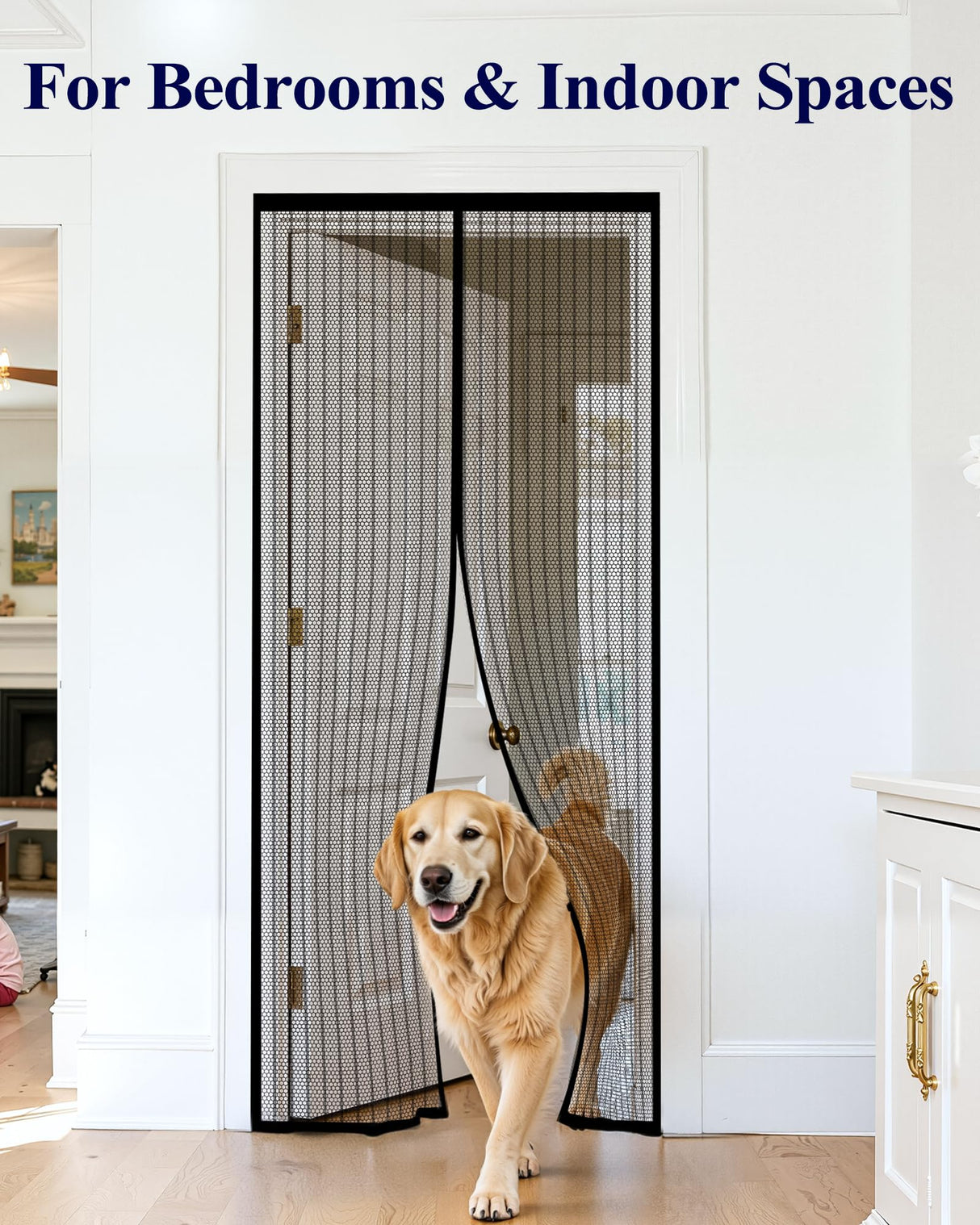 Magnetic Screen Door - 38.0'' x 82.0'' Retractable Screen Door Mesh for Entry Door or Sliding Door, Pet & Kid Friendly, Hands-Free Closure Keeps Bugs Out & Lets Breeze in, Stripe Black
