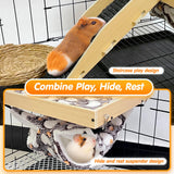DCIAER Guinea Pig Hideout，Natural Wood Removable Guinea Pig Bed, Small Animal Habitat with Hanging Hammock/Staircase/Cushion, Suitable for Small Animals to Hide, Rest, Play