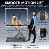 KANIS Professional Electric Dog Grooming Table - Heavy Duty, Height Adjustable Pet Grooming Table w/Leveling Wheels, Dog Grooming Arm, Anti Slip Tabletop & Tool Organizer (Grey, 49")