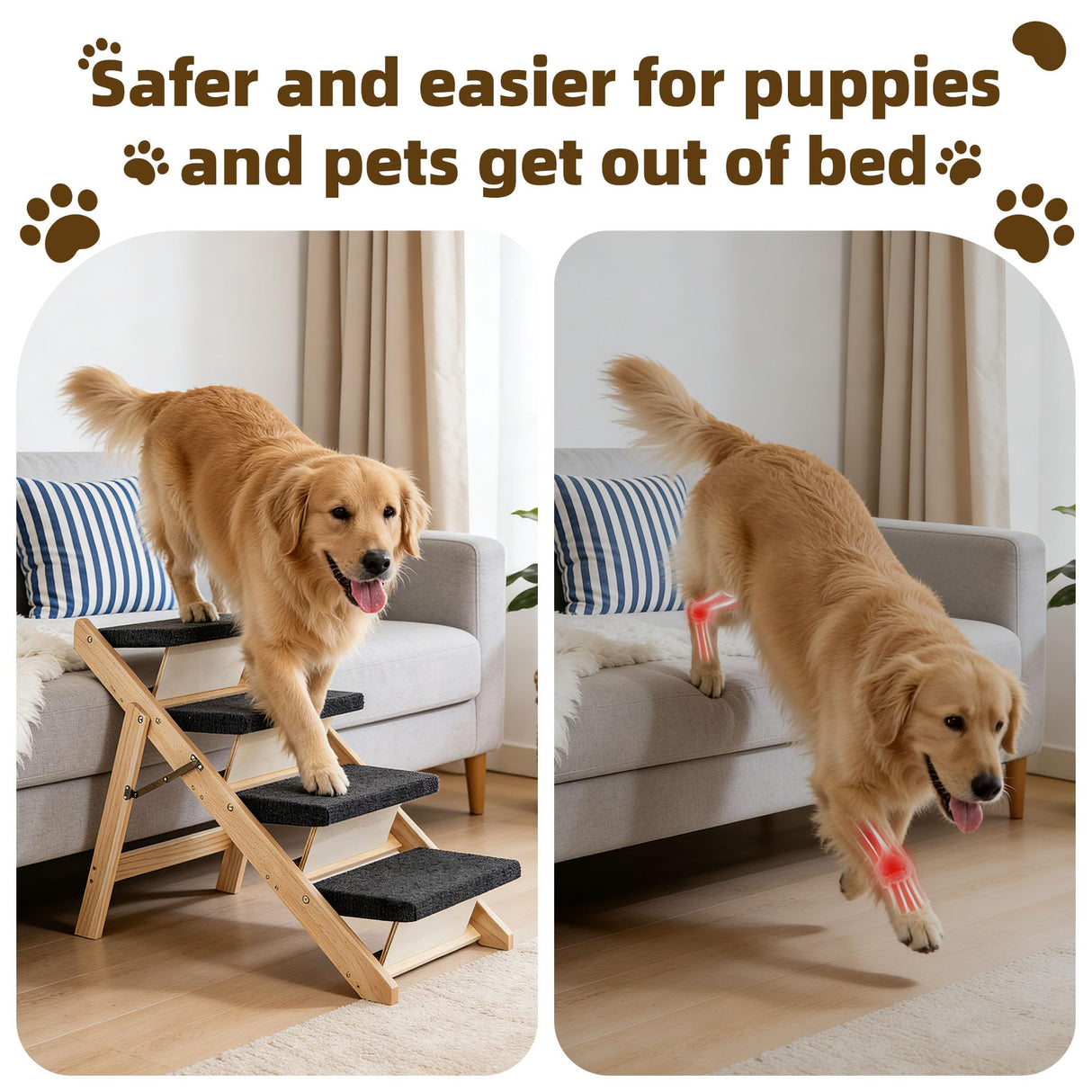 MEWANG Wood Pet Stairs & Ramp for Small/Medium Dogs and Cats, Aging Pets – 3-in-1 Foldable, Portable, Non-Slip Pet Ladder for Tall Beds, Couches,Cars–Holds Up to 220 lbs (31.5" L x 17.2" W x 25.0" H)