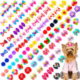 Mruq Pet 100pcs Dog Hair Bows, Small Puppy Grooming Bows with Rubber Bands - Mix Dainty Handmade Hair Accessories for Pet Yorkie and Tiny Dogs