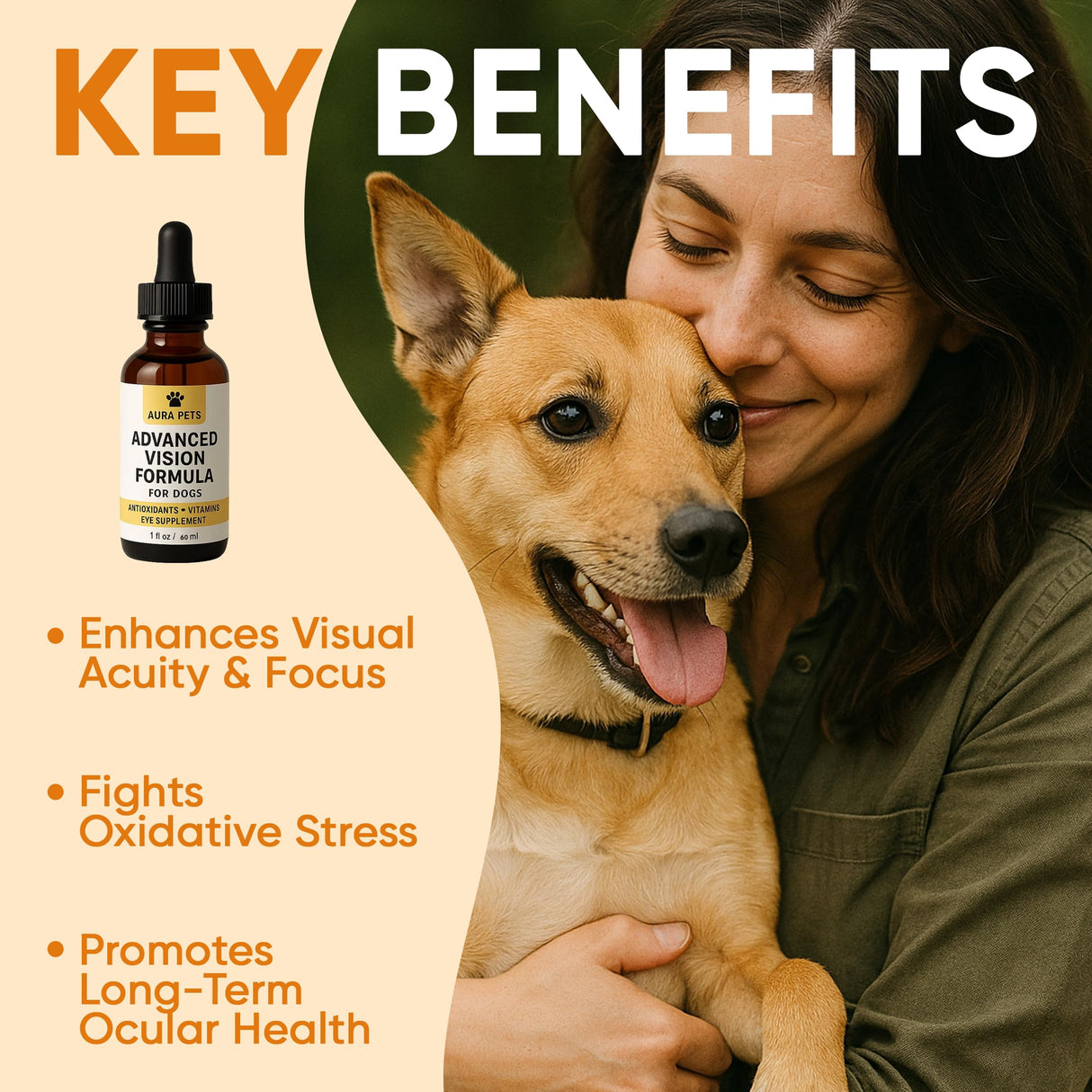 Aura Pets Advanced Vision Formula for Dogs, with Zeaxanthin, Astaxanthin, Lutein, Supports Vision and Overall Eye Health, Clears Debris, Reduces Cloudiness, 30ml (1)