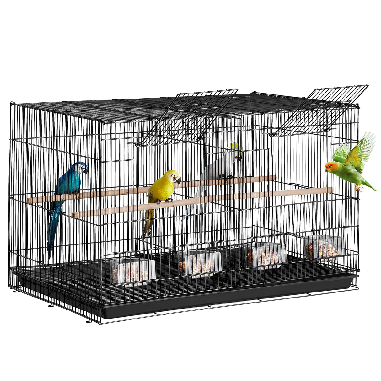 VEVOR 30-inch Flight Bird Cage, Stackable Divided Small Parakeet Cage for Parrots Canaries Cockatiels Lovebirds Finches Budgies Conures Macaws Pet Travel Birdcage with Handle and Perches
