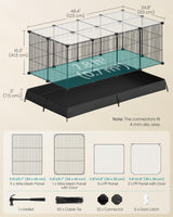 SONGMICS Guinea Pig Cage, Rabbit Cage, Small Animal Playpen with Waterproof Mat, Top and Side Door, 20 Panels, 48.4 x 24.8 x 16.3 Inches, Ink Black ULPI011BH01