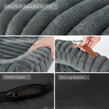 KISIMUY Cute Washable Dog Bed for Small Dogs -Soft Plush Calming Puppy & Cat Bed with Anti-Slip Bottom, Rectangle Anti-Anxiety Puppy Kennel Bed with Handle, 25" x 21" x 4",Grey