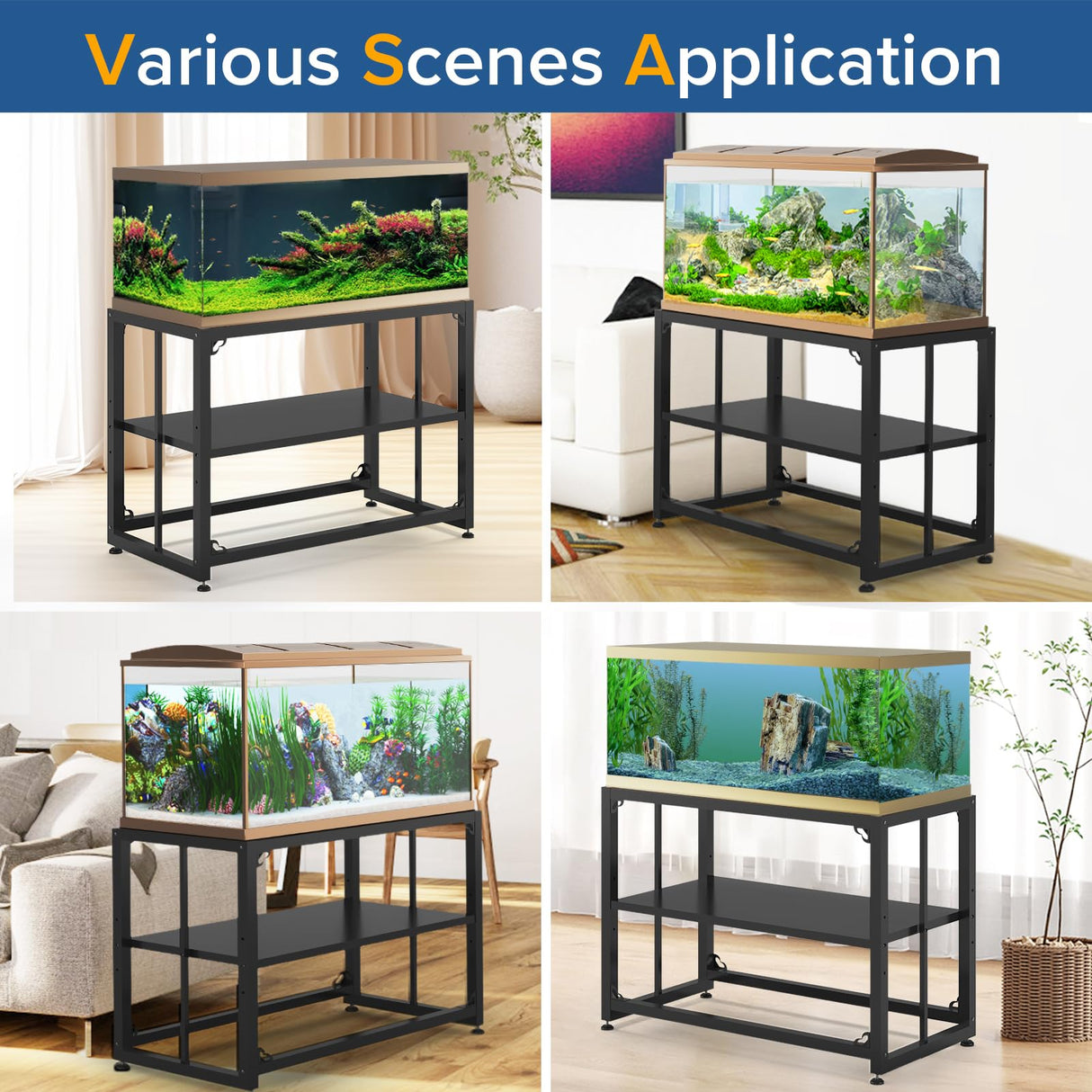 TOCRETOARE Fish Tank Stand 40 Gallon, Metal Aquarium Stand 36.5" L x 18.5" W*29.5”H, Double-Layer Storage Design, Suitable for Home and Office Use, 660LBS Capacity, Black (Tank not Included)