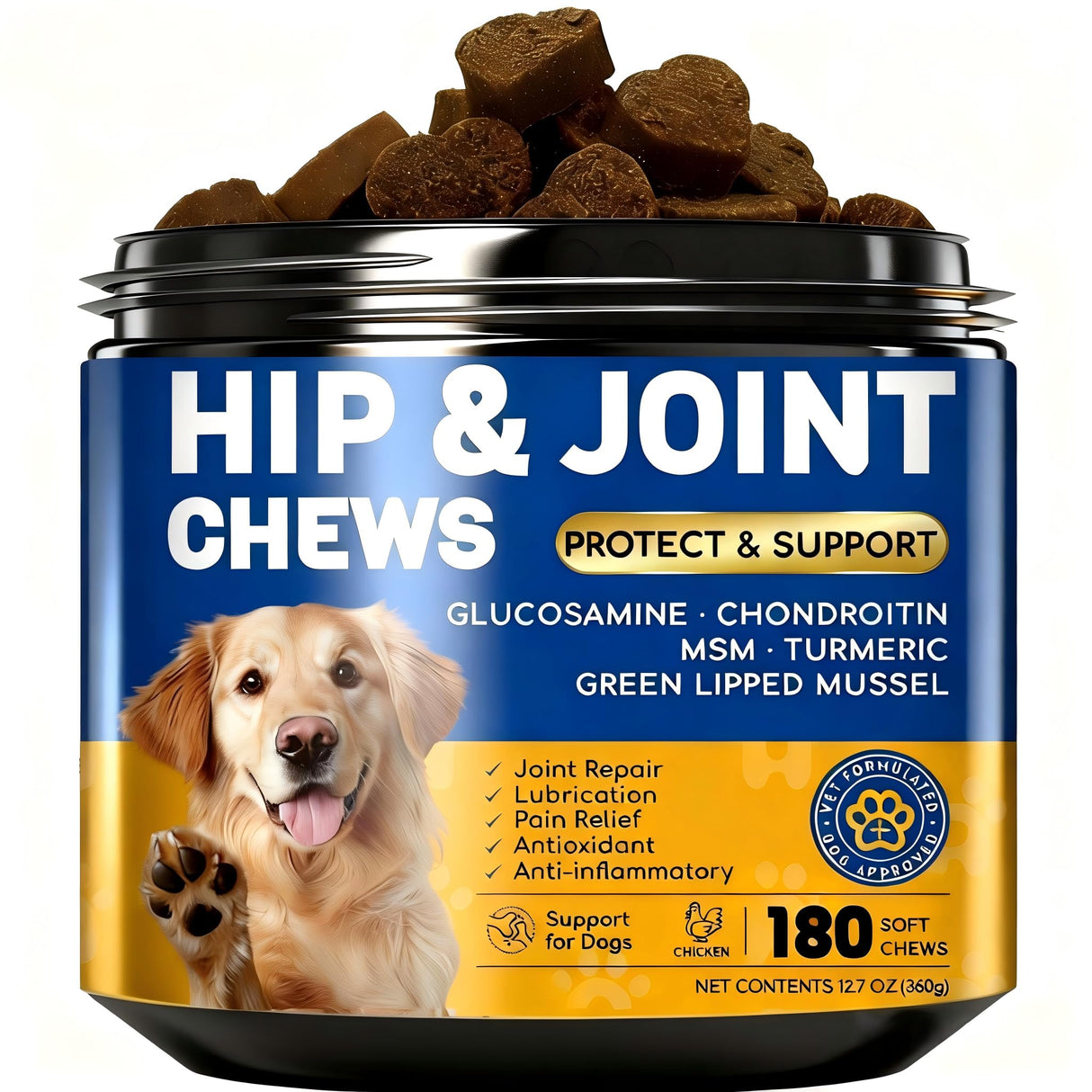 FURRY ARMOR Glucosamine for Dogs 180pcs Joint Support Supplement Dog Hip and Joint Chondroitin Chews Treats with MSM Hemp Dog Joint Pain Relief Mobility Supplements