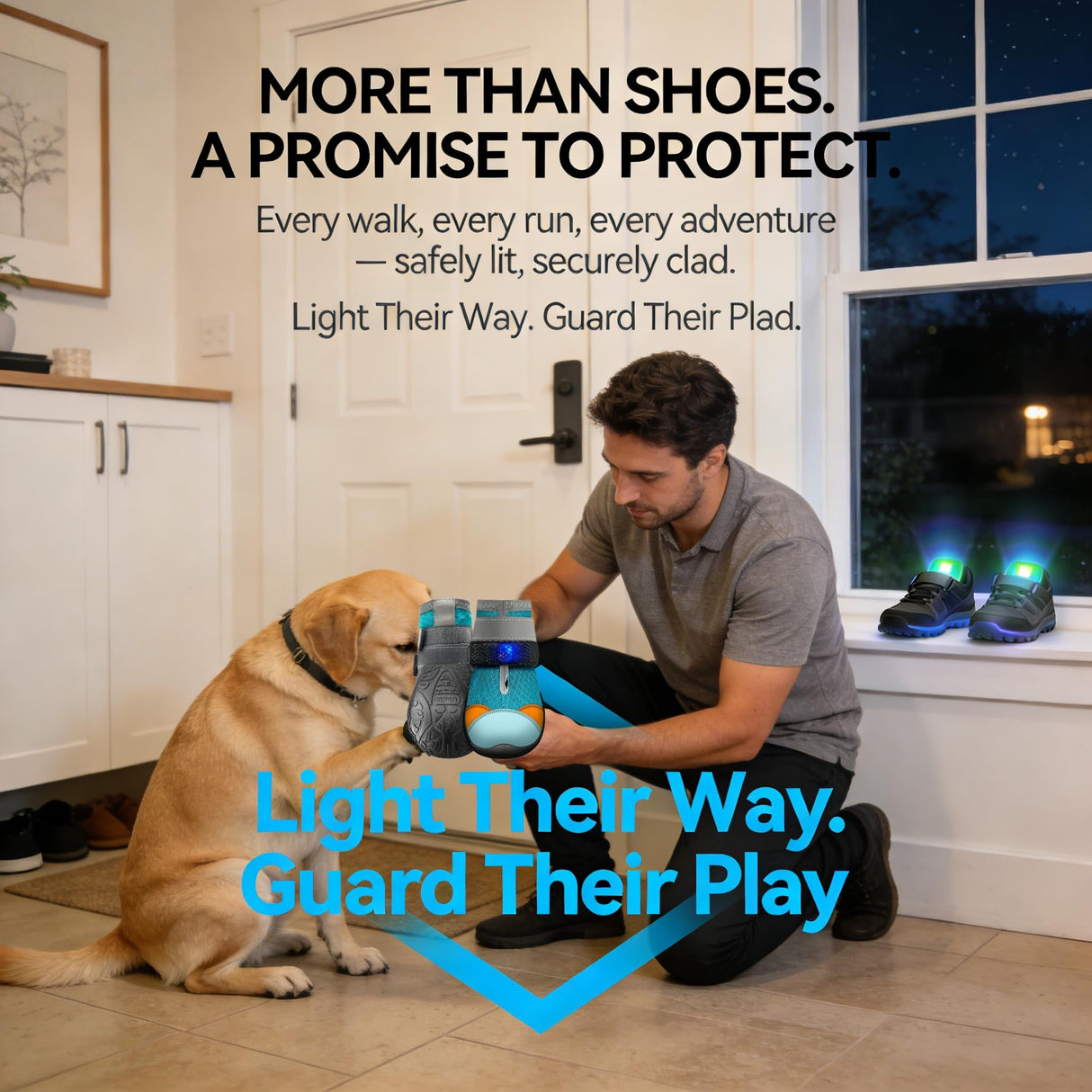 Breathable Light Up Shoes for Dogs & Cats, Anti-Slip LED Motion Breathable Shiny Boots Motion-Activated Pet Shoe (2PCS,1)