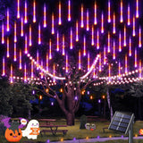JMEXSUSS Orange and Purple Solar Halloween Lights Outdoor, 8 Tube 144 LEDs Solar Meteor Shower Rain Lights for Halloween Tree Yard Party Patio Christmas Decoration