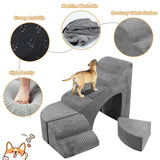 Dog Stairs for High Beds up to 32" H, A.FATI 6 Step Pet Ramp with Machine Washable Cover, Non-Slip Dog Steps for Bed for Small/Medium/Old Dogs, 30D Foam Pet Stairs