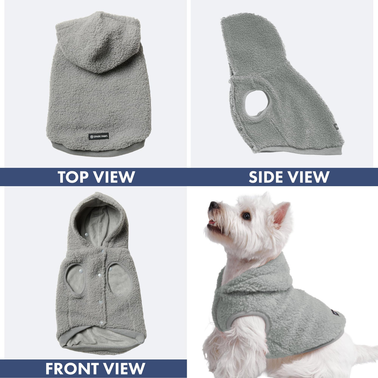 Spark Paws Dog Sweater, Hooded Hoodie for Cold, Warm Clothes for Small Medium Large Breeds - Silver Grey - M