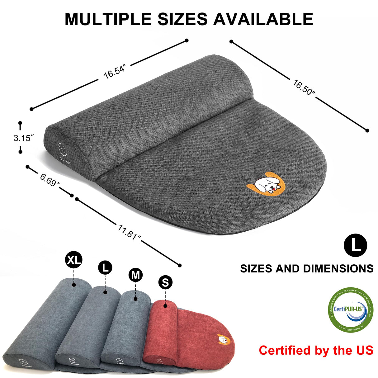 Whoopub Dog Bolster Pillow for Large Dogs, Benefit for Cervical Vertebra and Neck, Easy to Carry When Traveling, with High Resilience Foam, Machine Washable Cover＆Easy to Clean (Dark Gray, Large)