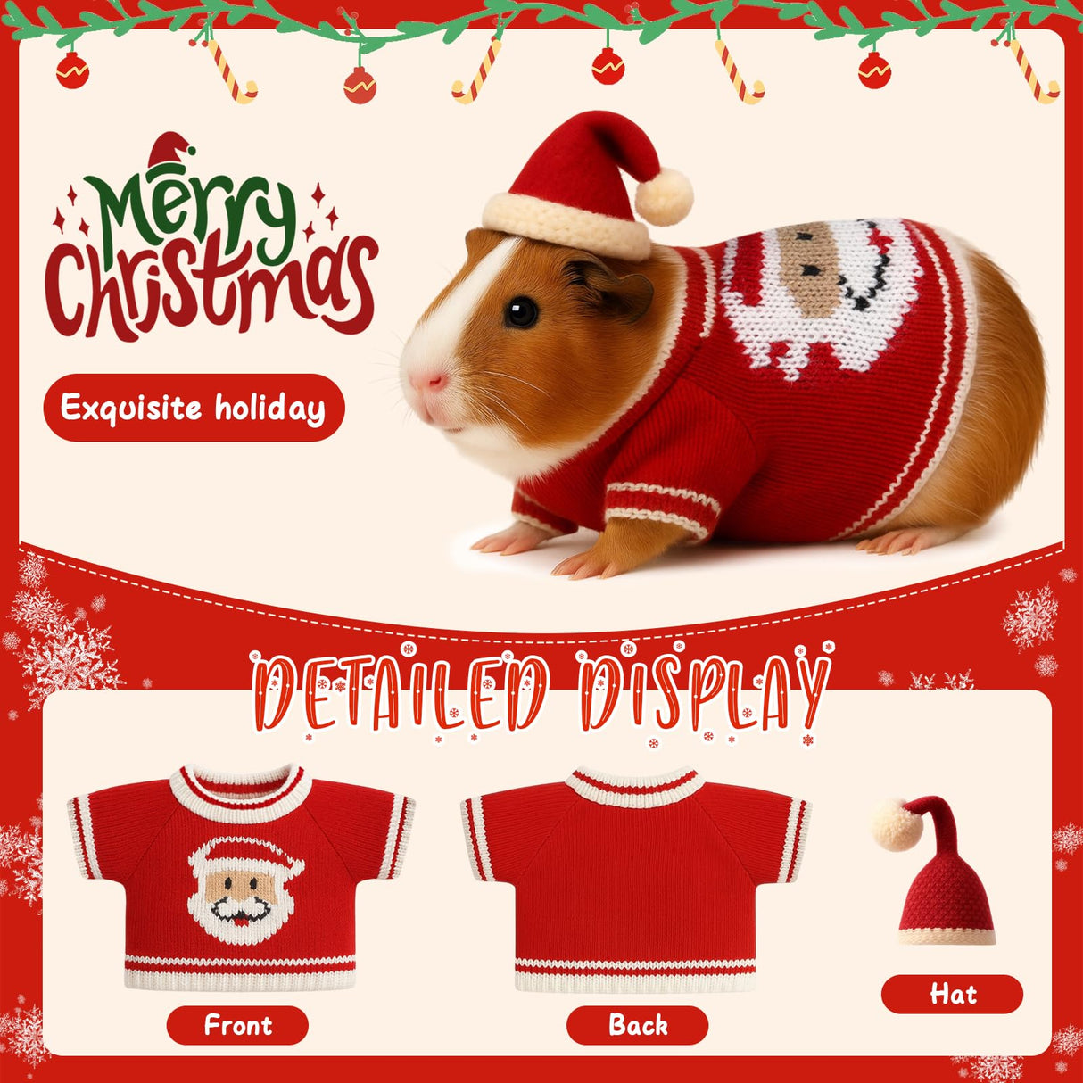 Sunnymove 24 Pcs Christmas Guinea Pig Clothes Includes 8 Guinea Pig Stuff Warm Sweaters, 8 Hand-Knitted Mini Hats, and 8 Cute Little Scarves for Hamster Bunny Small Animal Warm Costume