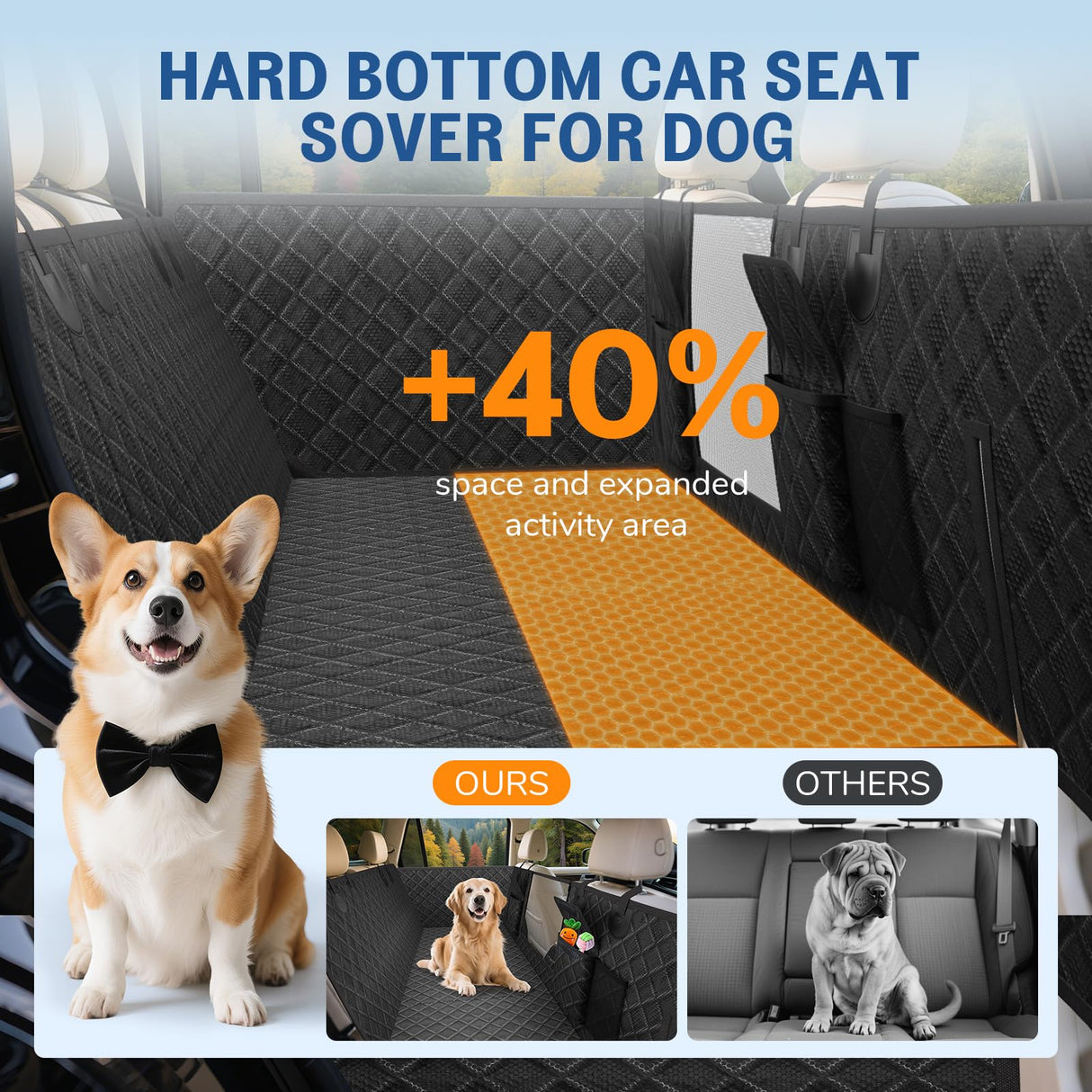 Deeteck Dog Car Seat Cover for Back Seat：Waterproof Back Seat Extender for Dogs - Hard Bottom Car Seat Cover for Dogs with Door Protectors - Dog Car Seat for Traveling and Camping with Pets