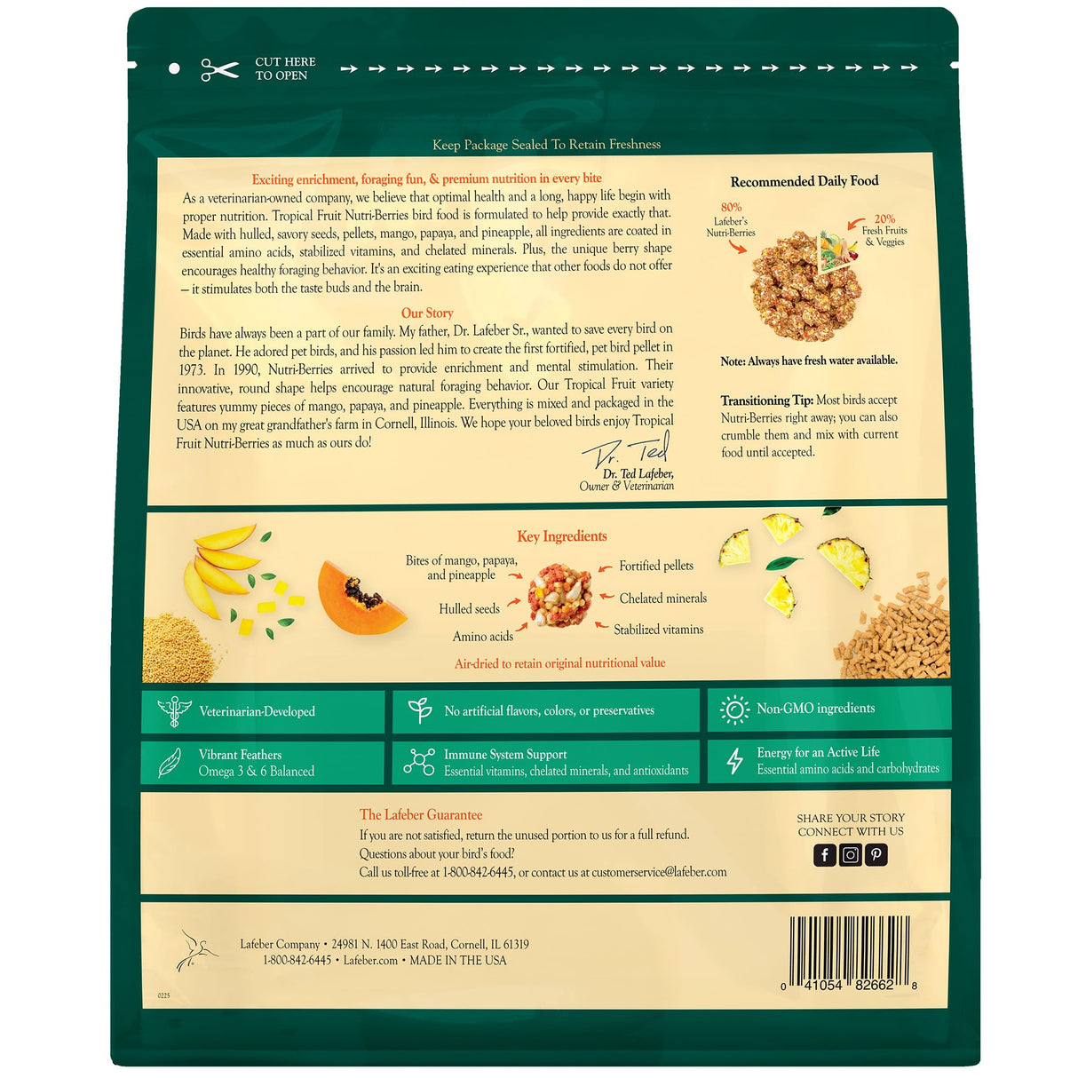 LAFEBER'S Tropical Fruit Nutri-Berries Pet Bird Food, Made with Non-GMO and Human-Grade Ingredients, for Macaws and Cockatoos, 3 lb