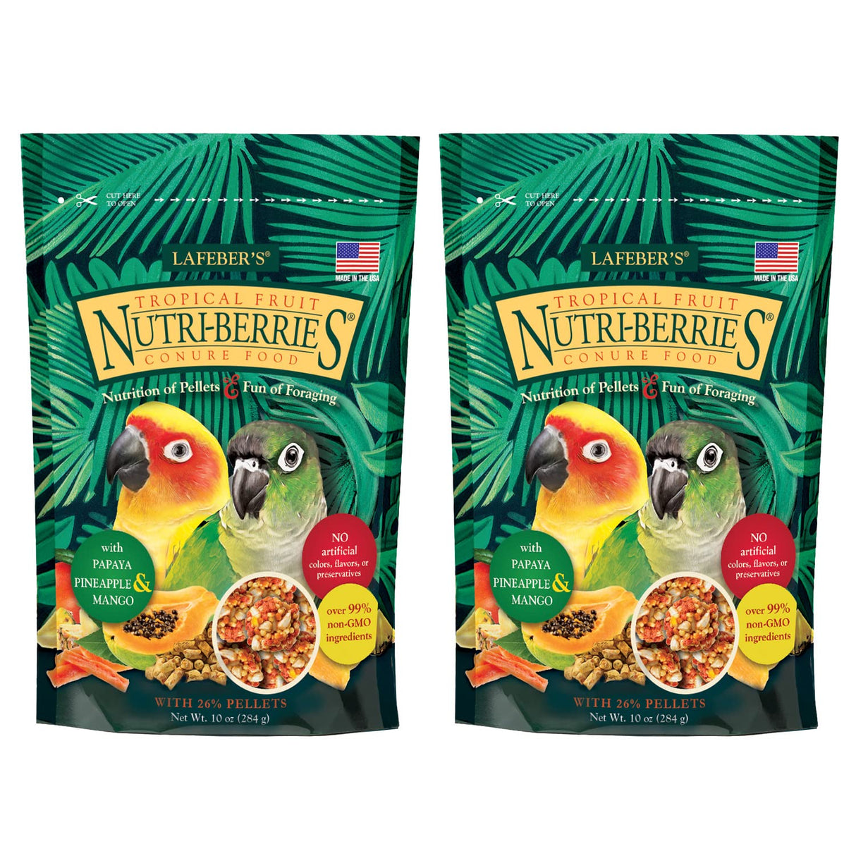 LAFEBER'S Tropical Fruit Nutri-Berries Conure Food, Made with Non-GMO and Human-Grade Ingredients, for Conures (Tropical Fruit 10 oz Pack of 2)