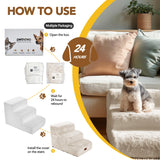 PETNOVO Ultra-Soft Rabbit Fur-Like Dog Stairs for Couch/Bed, Luxury Comfort 3-Step for Small & Senior Dogs, Non-Slip, Removable Washable Cover, OEKO-TEX Certified, 22.4"D x 15.7"W x 15.7"H, Off White