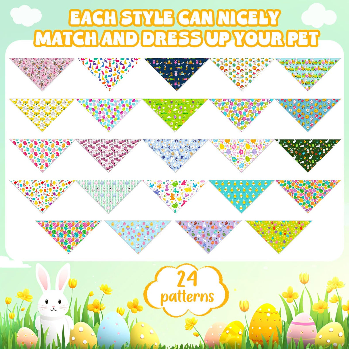 Hillban 72 Pcs Easter Day Dog Bandanas Bulk Dogs Bandanas Easter Day Pet Scarf Soft Bunny Egg Pattern Dogs Triangle Scarfs Colorful Chicks Bandana Spring Dog Scarf, Small and Medium Pet