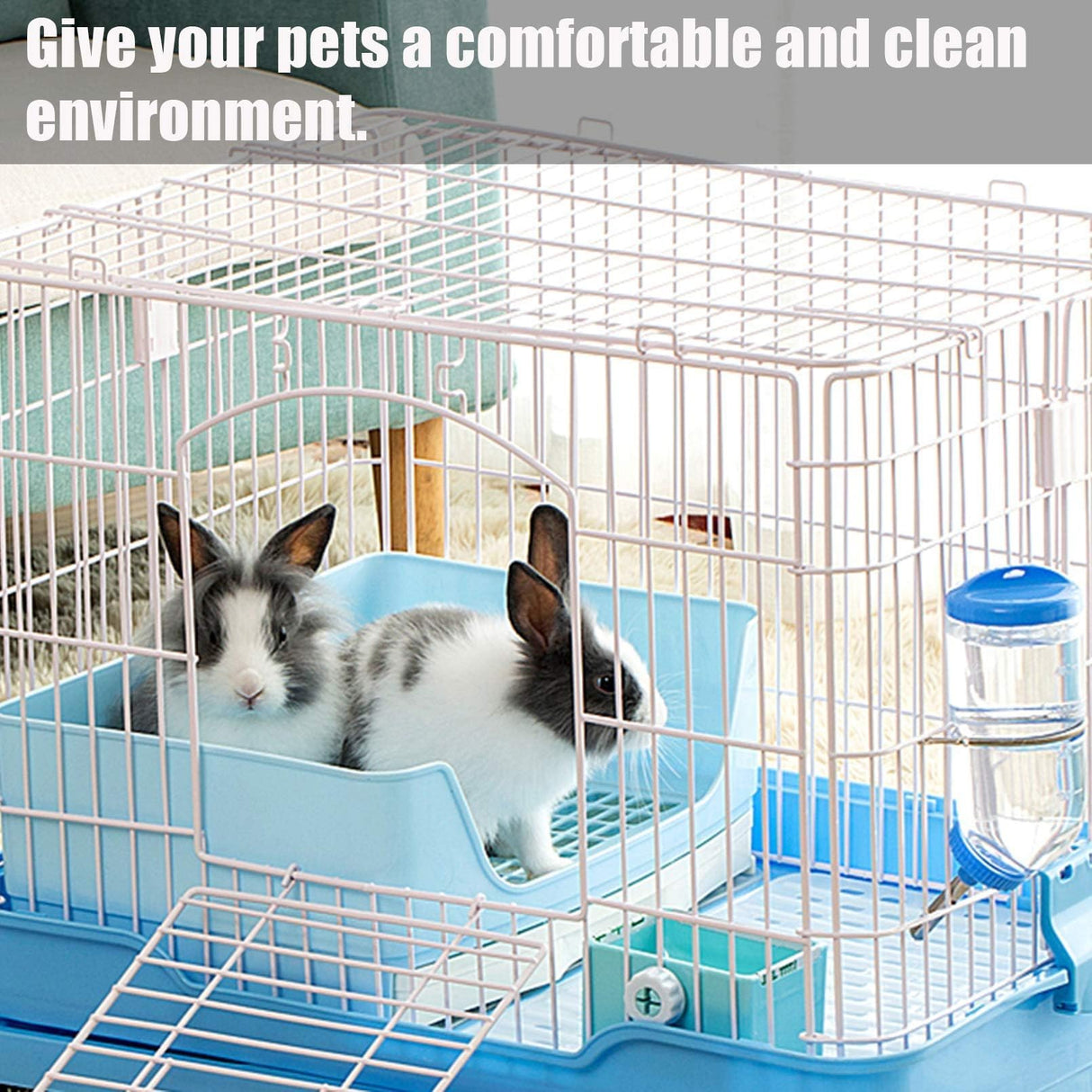 kathson Large Rabbit Litter Box Trainer, Potty Corner Toilet with Drawer Bigger Pet Pan for Adult Hamster, Guinea Pig, Ferret, Galesaur, Bunny and Other Animals (Blue)